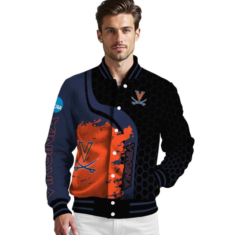 virginia cavaliers hexagonal pattern blue black jacket high quality
