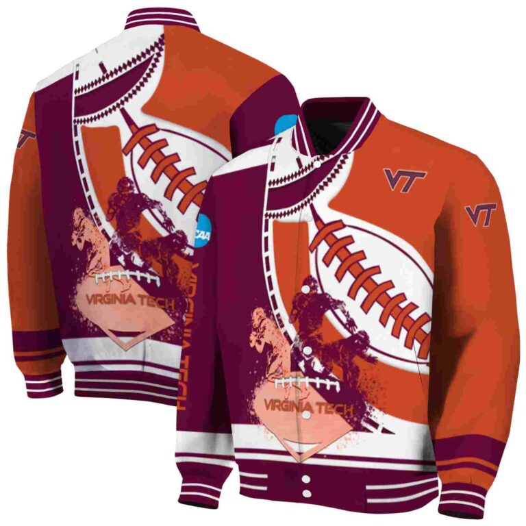 virginia tech hokies baseball stitching orange white jacket fashion forward