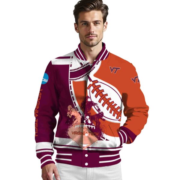 virginia tech hokies baseball stitching orange white jacket high quality