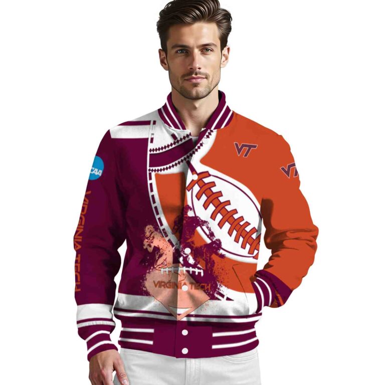 virginia tech hokies baseball stitching orange white jacket high quality