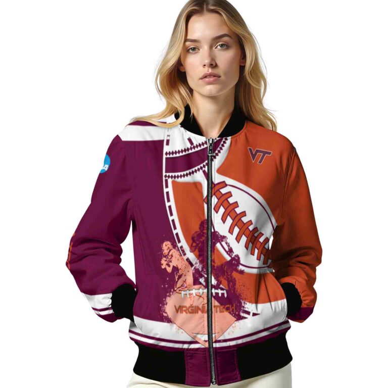 virginia tech hokies baseball stitching orange white jacket latest model