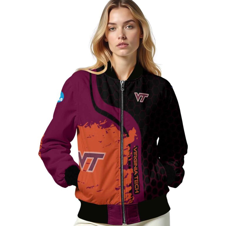 virginia tech hokies hexagonal pattern maroon black jacket latest model