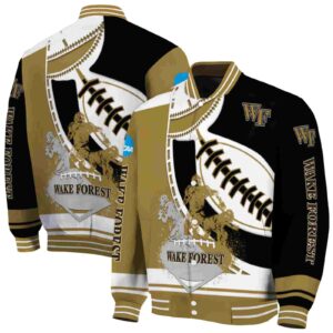 wake forest demon deacons baseball stitching black white jacket fashion forward