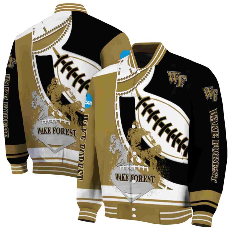 wake forest demon deacons baseball stitching black white jacket fashion forward