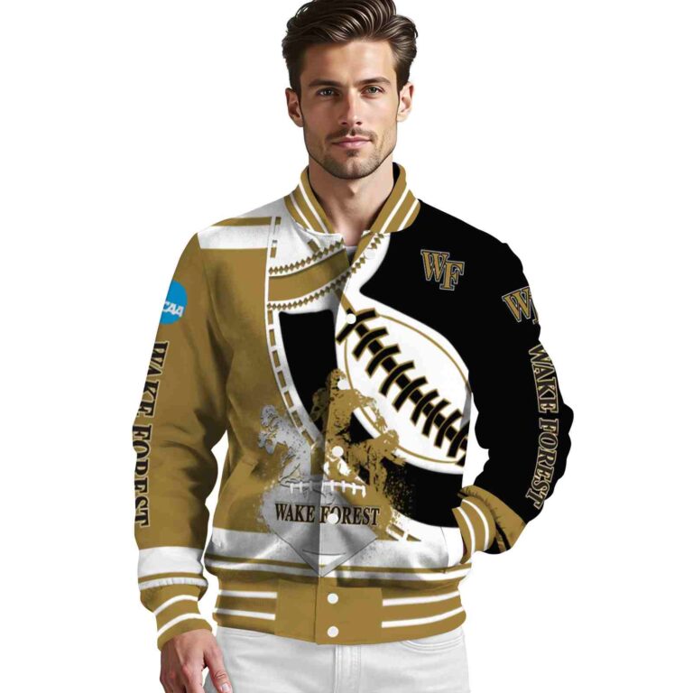 wake forest demon deacons baseball stitching black white jacket high quality