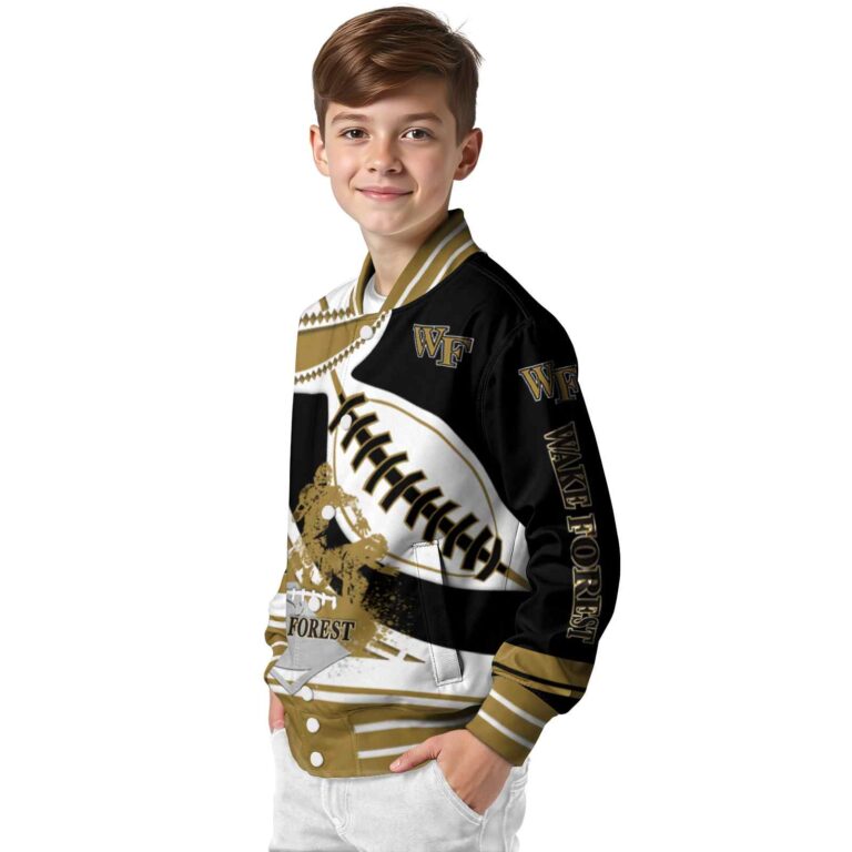wake forest demon deacons baseball stitching black white jacket trendy