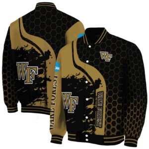 wake forest demon deacons hexagonal pattern gold black jacket fashion forward