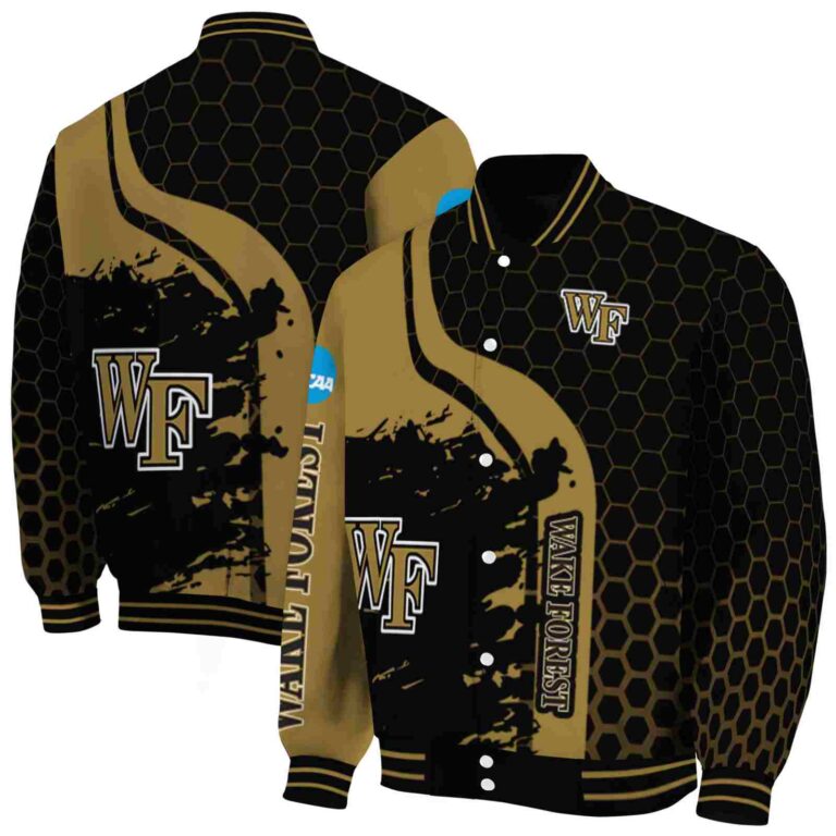 wake forest demon deacons hexagonal pattern gold black jacket fashion forward