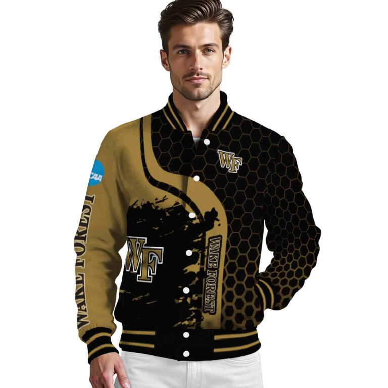 wake forest demon deacons hexagonal pattern gold black jacket high quality