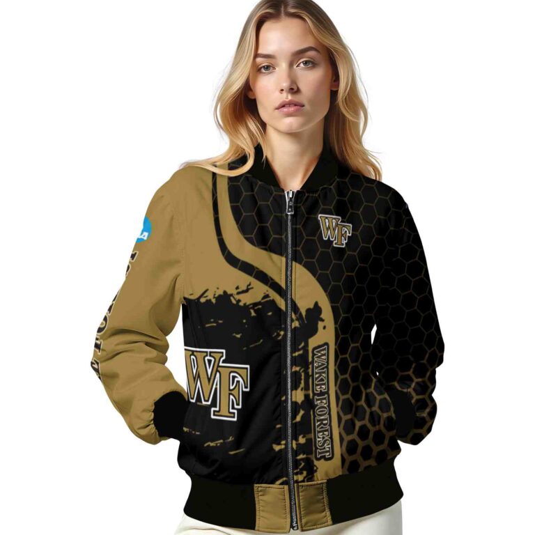wake forest demon deacons hexagonal pattern gold black jacket latest model