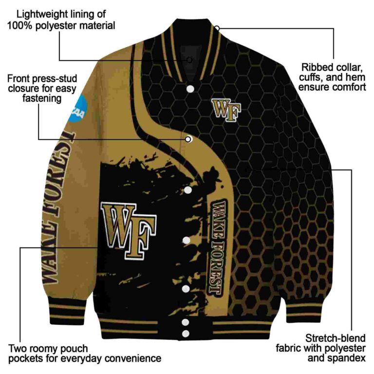 wake forest demon deacons hexagonal pattern gold black jacket new arrival