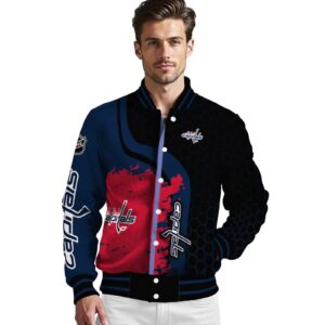 washington capitals hexagonal pattern blue black jacket high quality
