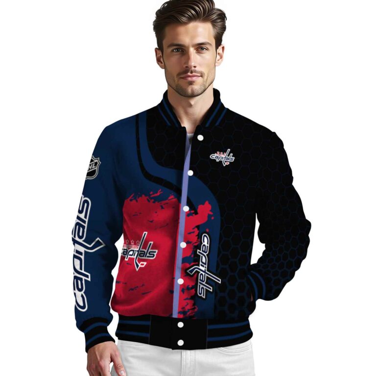 washington capitals hexagonal pattern blue black jacket high quality