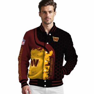 washington commanders hexagonal pattern burgundy black jacket high quality