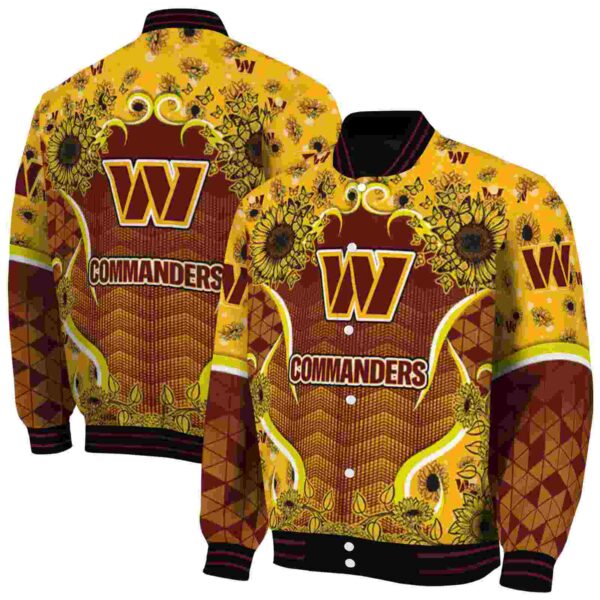 washington commanders sunflower bloom burgundy yellow jacket fashion forward