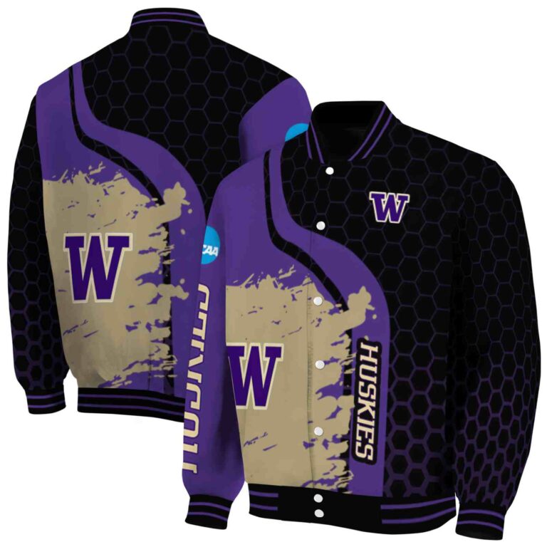 washington huskies hexagonal pattern purple black jacket fashion forward