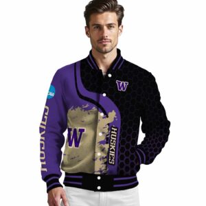 washington huskies hexagonal pattern purple black jacket high quality