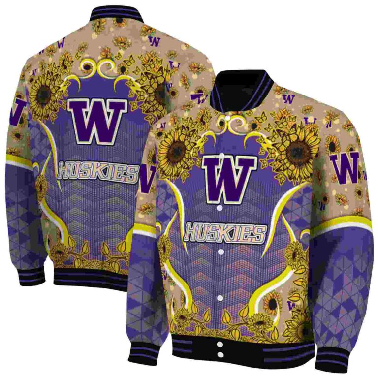 washington huskies sunflower bloom purple yellow jacket fashion forward