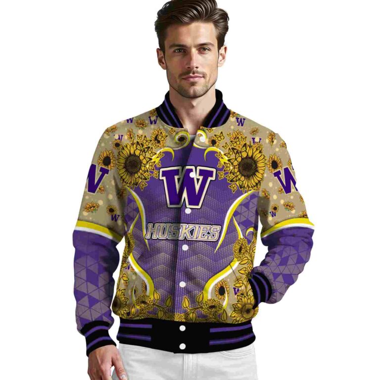 washington huskies sunflower bloom purple yellow jacket high quality