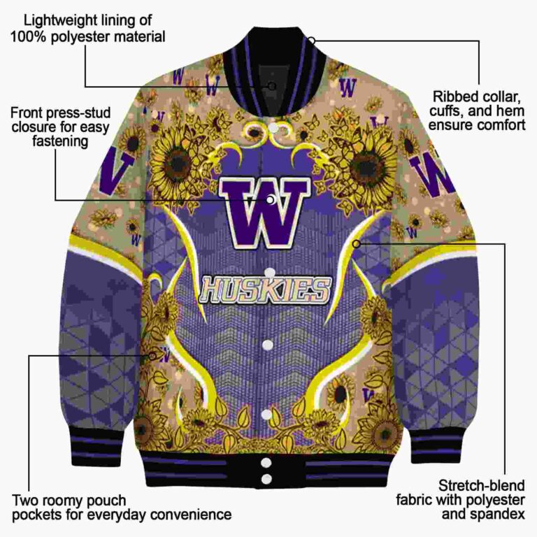 washington huskies sunflower bloom purple yellow jacket new arrival
