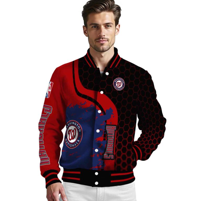 washington nationals hexagonal pattern red black jacket high quality