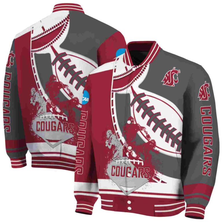 washington state cougars baseball stitching grey white jacket fashion forward