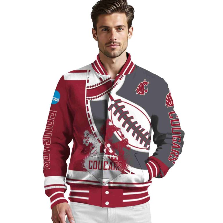 washington state cougars baseball stitching grey white jacket high quality