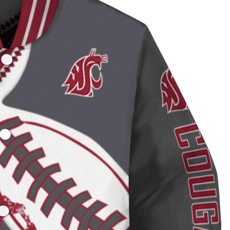 washington state cougars baseball stitching grey white jacket premium grade
