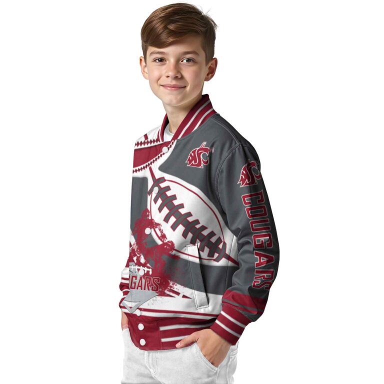 washington state cougars baseball stitching grey white jacket trendy