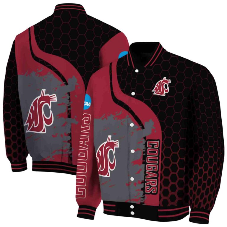 washington state cougars hexagonal pattern crimson black jacket fashion forward