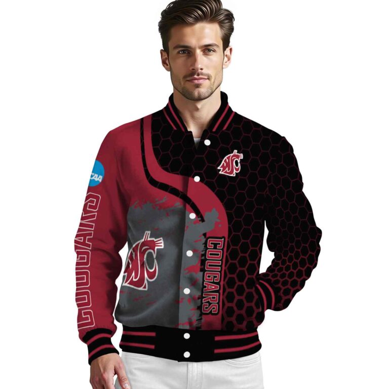 washington state cougars hexagonal pattern crimson black jacket high quality