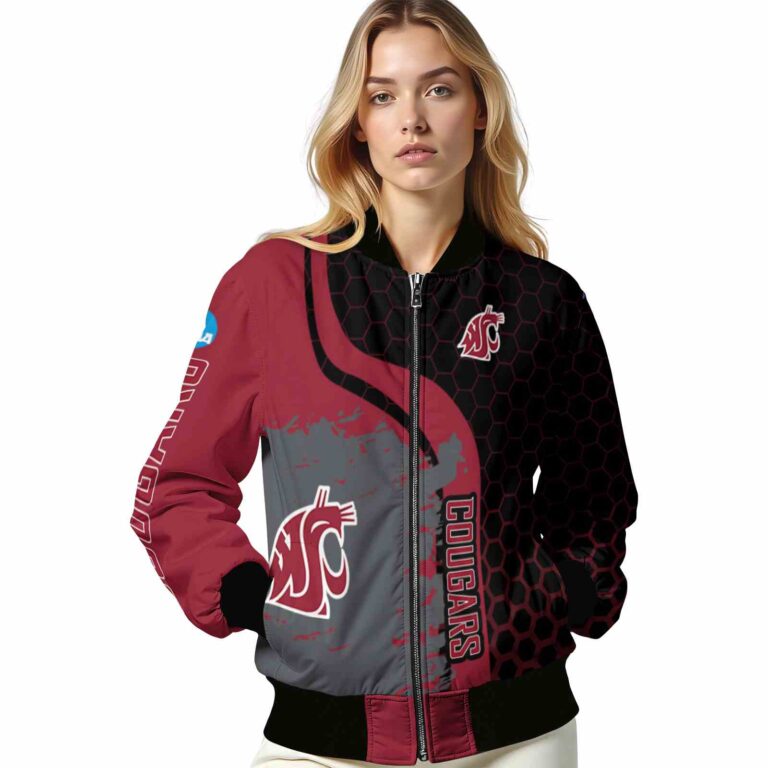 washington state cougars hexagonal pattern crimson black jacket latest model