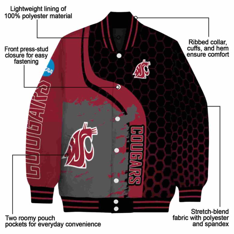 washington state cougars hexagonal pattern crimson black jacket new arrival