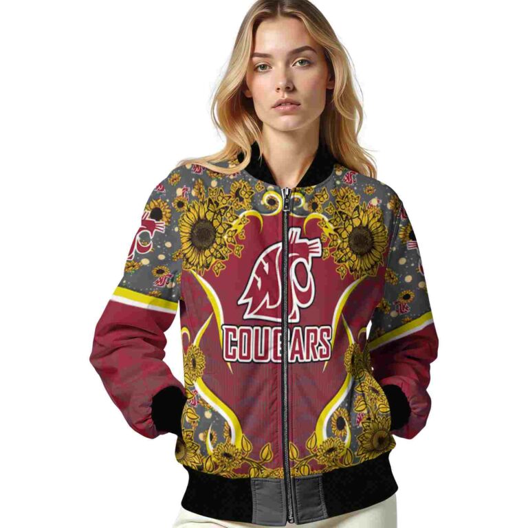 washington state cougars sunflower bloom crimson yellow jacket latest model