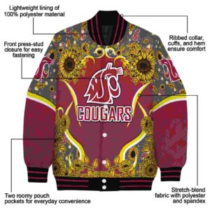 washington state cougars sunflower bloom crimson yellow jacket new arrival
