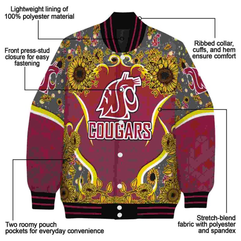 washington state cougars sunflower bloom crimson yellow jacket new arrival