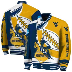 west virginia mountaineers baseball stitching gold white jacket fashion forward