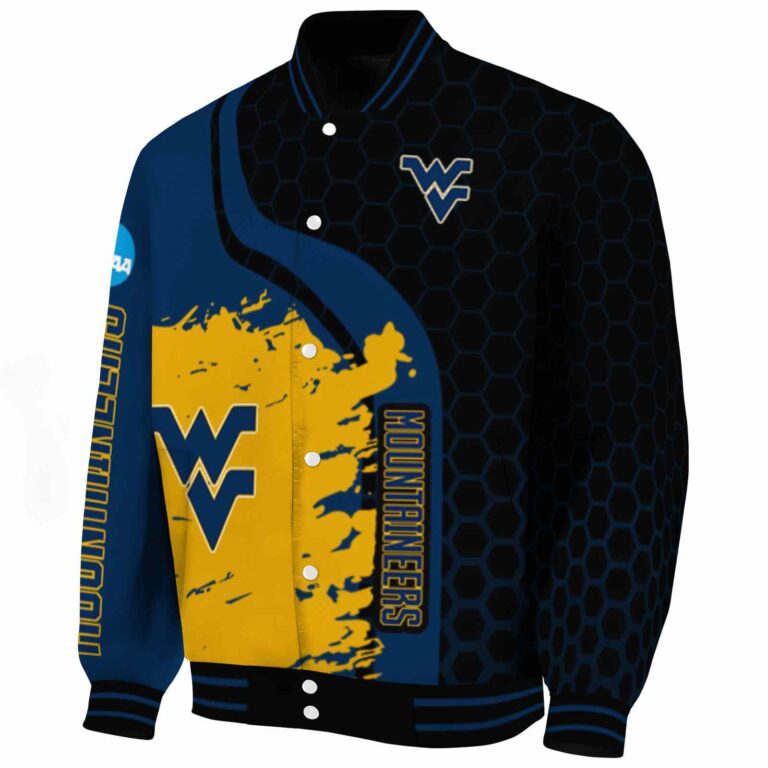 west virginia mountaineers hexagonal pattern blue black jacket best selling