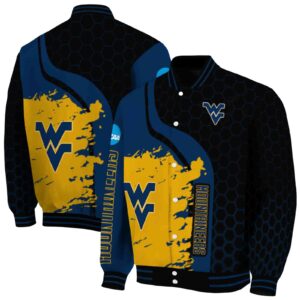 west virginia mountaineers hexagonal pattern blue black jacket fashion forward