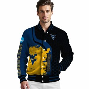 west virginia mountaineers hexagonal pattern blue black jacket high quality