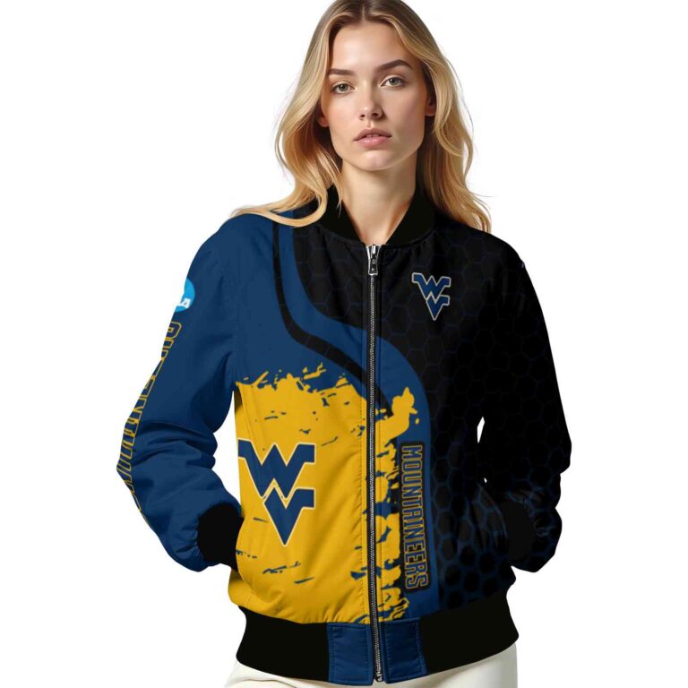 west virginia mountaineers hexagonal pattern blue black jacket latest model