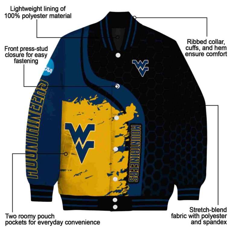 west virginia mountaineers hexagonal pattern blue black jacket new arrival