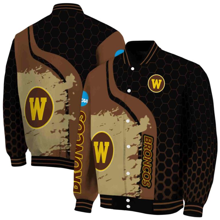 western michigan broncos hexagonal pattern brown black jacket fashion forward