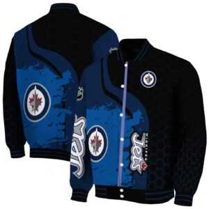 winnipeg jets hexagonal pattern blue black jacket fashion forward