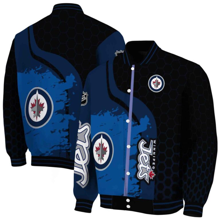 winnipeg jets hexagonal pattern blue black jacket fashion forward