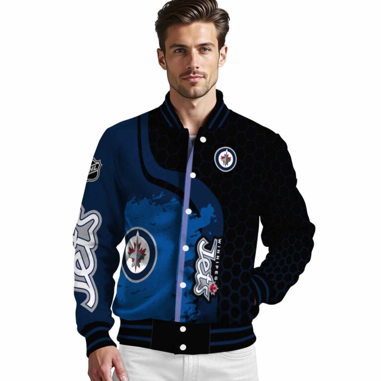 winnipeg jets hexagonal pattern blue black jacket high quality