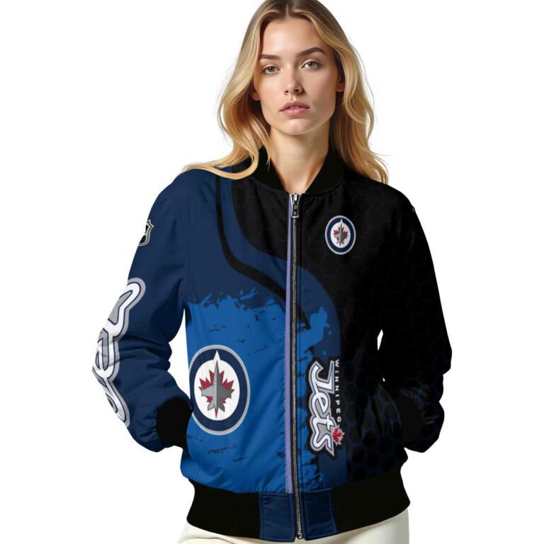 winnipeg jets hexagonal pattern blue black jacket latest model