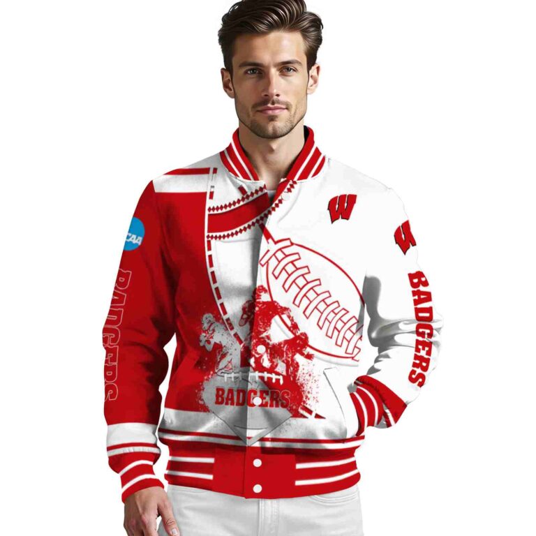 wisconsin badgers baseball stitching white jacket high quality