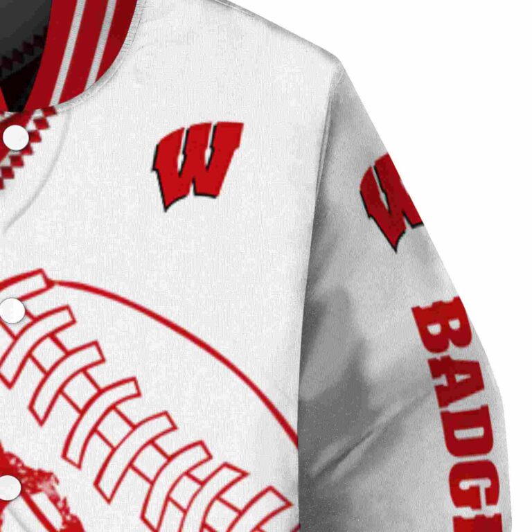 wisconsin badgers baseball stitching white jacket premium grade