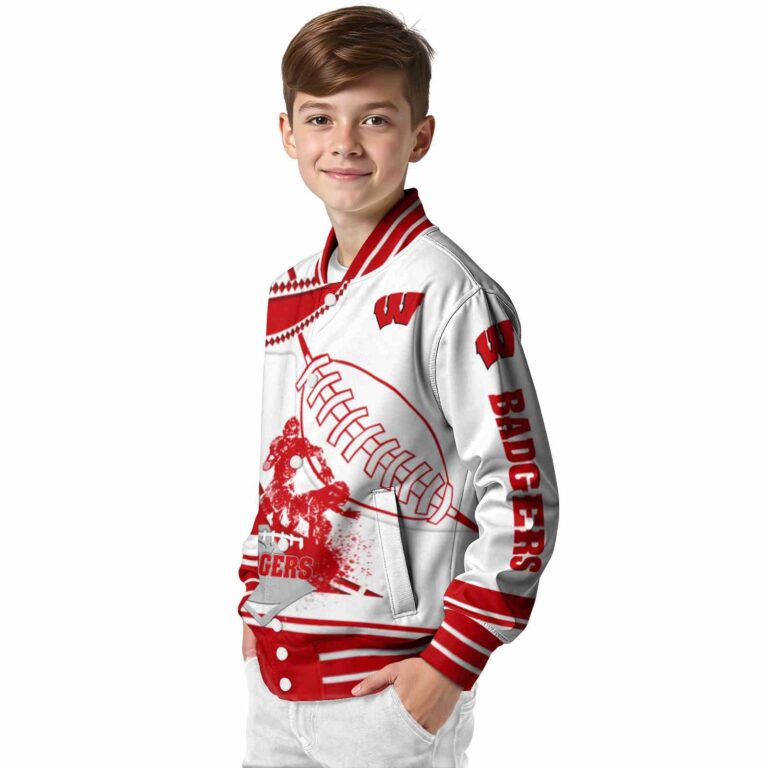 wisconsin badgers baseball stitching white jacket trendy